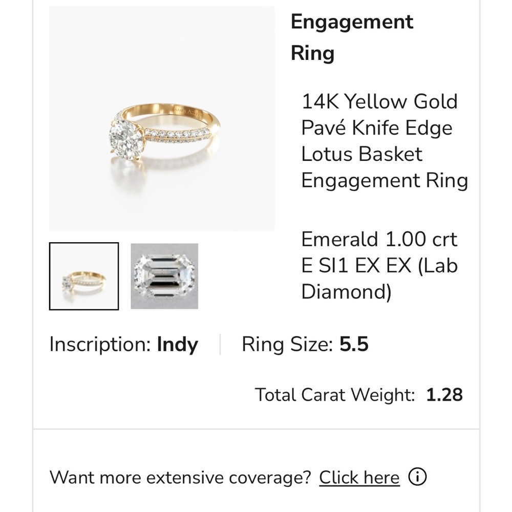 14K Yellow Gold Pavé Engagement Ring with 1.00 ct Emerald Cut Lab Diamond -